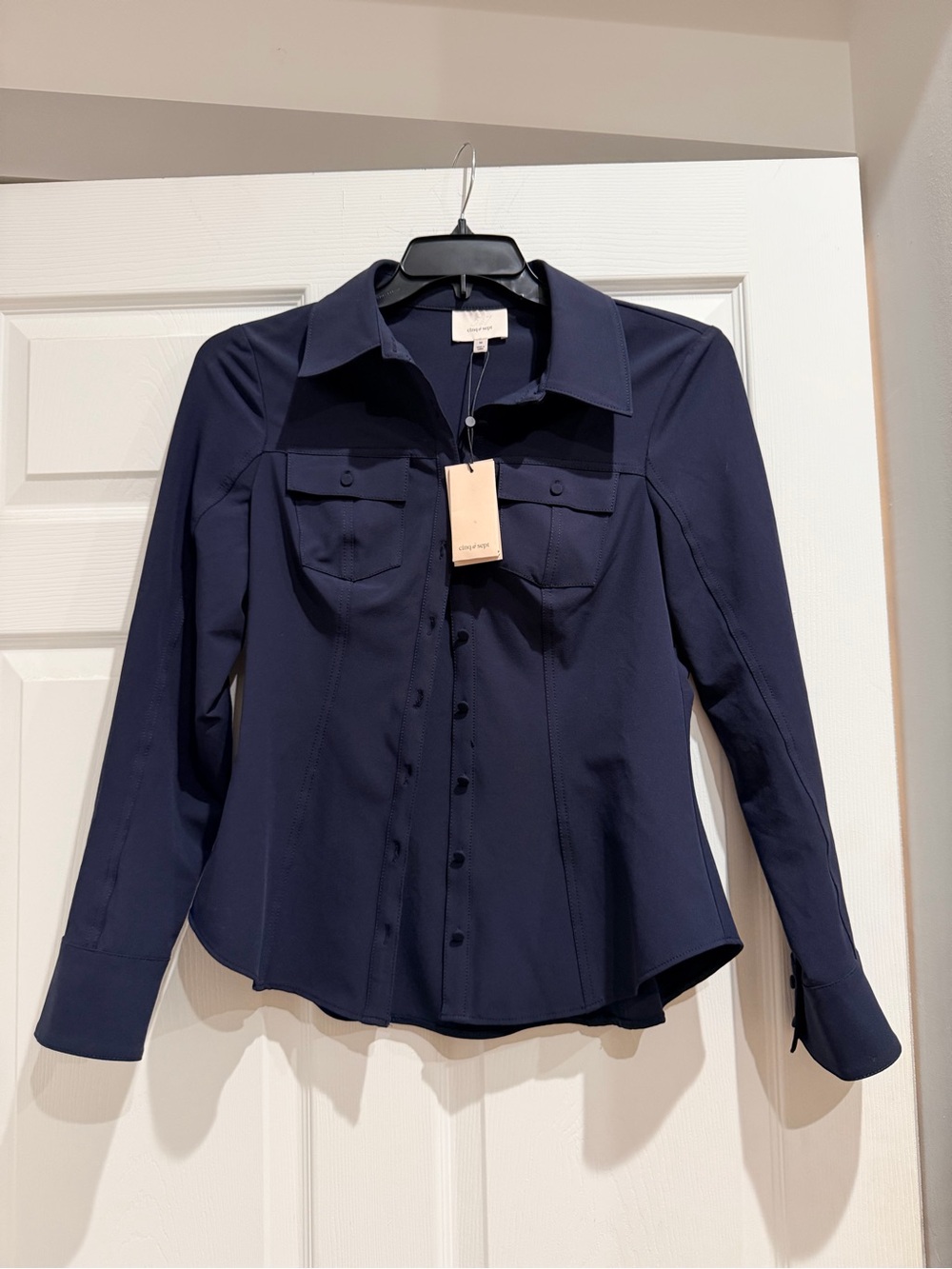 cinq a sept Navy Sculpted Button-Front Shirt